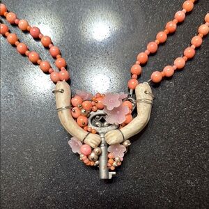 Elegant Coral and Silver Floral Necklace handmade artisan necklace